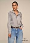 CAMISA  C/ DETALHES C/ BOTAO DE PRESSAO MANGAS FEMININA CINZA PERFECT WAY