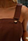 JARDINEIRA FEMININA C/ BOLSOS MARROM CAFÉ PERFECT WAY