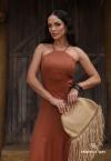 VESTIDO MAXI MIDI FEMININO TERRACOTA PERFECT WAY