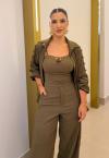 CAMISA  COM FENDA E RECORTE FEMININA verde militar PERFECT WAY