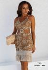 VESTIDO CURTO FEMININO COM FRANJA doce de leite / cru PERFECT WAY