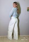 CALÇA FEMININA WIDE LEG COM BOLSOS OFF WHITE PERFECT WAY