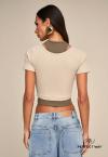 CROPPED C/ ZIPER FRENTE  FEMININO areia c/ verde oliva PERFECT WAY