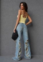CALÇA JEANS DIRTY  DESTROYED COS INTERMEDIARIO FEMININA DIRTY JEANS PERFECT WAY