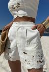 CONJUNTO FEMININO CROPPED + SHORTS C/ BORDADO INDUSTRIAL OFF WHITE PERFECT WAY