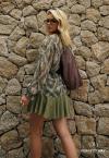 CONJUNTO FEMININO BATA ESTAMPADA + SHORTS SAIA VERDE OLIVA PERFECT WAY