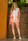 TRIJUNTO ESTAMPADO KIMONO + CROPPED + SHORTS   BEGE PERFECT WAY