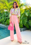 CONJUNTO CROPPED ESTAMPADO + CALÇA WIDE LEG VERDE / ROSA PERFECT WAY