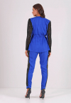 CONJUNTO BLAZER COM RECORTE DE PAETÊ + CROPPED + CALÇA  AZUL COM PRETO PERFECT WAY