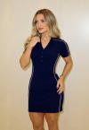 VESTIDO CURTO COM VIVO C/ BOTÕES AZUL C/ ROSA PERFECT WAY