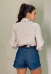 CAMISA BORD INDUSTRIAL C/ FENDA + GRAVATA  FEMININA OFF WHITE C/ FENDI PERFECT WAY