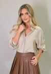 CAMISA C/ MINI FENDA LATERAIS FEMININA BEGE PERFECT WAY