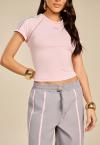 T-SHIRT C/ MANGA RAGLAN DET GALOES FEMININA CINZA c/ ROSA PERFECT WAY