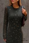 VESTIDO MIDI FEMININO TRICÔ C/ BORDADO MANUAL VERDE MILITAR PERFECT WAY