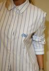 CONJUNTO FEMININO CAMISA + SHORTS LISTRADO OFF WHITE C/ listra azul PERFECT WAY