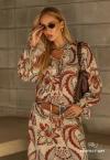 VESTIDO MAXI MIDI FEMININO ESTAMPADO CRU C/ MARROM PERFECT WAY