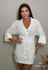 CONJUNTO FEMININO CAMISA ALONGADA OVER + SAIA + CORSELET off white PERFECT WAY