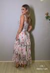 VESTIDO MAXI MIDI FEMININO UM OMBRO SÓ ESTAMPADO PESSEGO COM VERDE PERFECT WAY