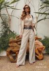 TRIJUNTO FEMININO BLAZER + CROPPED + CALÇA PANTALONA calcario PERFECT WAY