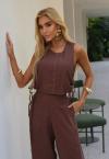 COLETE C/ TOP DET AMARRAR LATERAL BOTOES  FRENTE FEMININO MARROM CAFÉ PERFECT WAY