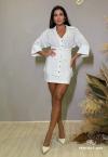 CONJUNTO FEMININO CAMISA ALONGADA OVER + SAIA + CORSELET off white PERFECT WAY