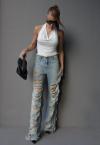 CALÇA JEANS DIRTY  DESTROYED COS INTERMEDIARIO FEMININA DIRTY JEANS PERFECT WAY
