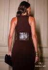 VESTIDO MAXI MIDI COM CORSELET FEMININO MARROM CAFÉ PERFECT WAY