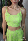 CONJUNTO CROPPED + SAIA MIDI verde lima PERFECT WAY