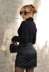 SHORTS SAIA COURO (PU) EMININO PRETO PERFECT WAY
