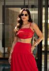 CONJUNTO TOP + SAIA MAX MIDI VERMELHO PERFECT WAY
