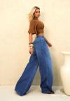 CALÇA JEANS WIDE LEG CÓS BAIXO FEMININA AZUL JEANS PERFECT WAY