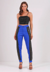 CONJUNTO BLAZER COM RECORTE DE PAETÊ + CROPPED + CALÇA  AZUL COM PRETO PERFECT WAY