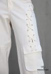 CALÇA FEMININA WIDE LEG COM BOLSOS OFF WHITE PERFECT WAY