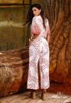 CONJUNTO  FEMININO ESTAMPADO BLUSA + CALÇA PANTACOURT BEGE C/ MARROM PERFECT WAY