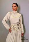 CONJUNTO FEMININO BLUSA + SAIA MAXI MIDI COM BORDADO INDUSTRIAL CRU PERFECT WAY