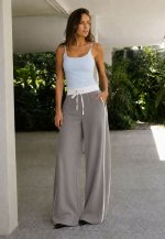 CALÇA CÓS BAIXO ALFAIATARIA FEMININO CINZA C/ OFF WHITE PERFECT WAY