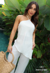 CONJUNTO BLUSA ASSIMÉTRICA + CALÇA RETA  OFF WHITE PERFECT WAY