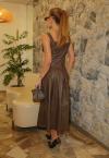 VESTIDO MIDI DE COURO PU C/ BOJO FEMININO CACAU PERFECT WAY