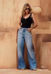 CALÇA WIDE LEG  INTERMEDIARIO FEMININA JEANS ESTONADO PERFECT WAY