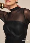 VESTIDO COURO SINTETICO (PU) FEMININO PRETO PERFECT WAY