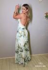 VESTIDO LONGO FEMININO ESTAMPADO OFF WHITE COM VERDE PERFECT WAY