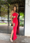 VESTIDO LONGO C/ BORDADO MANUAL  VERMELHO PERFECT WAY