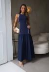 VESTIDO MAX MIDI C/ RECORTE C/ VIVO AZUL MARINHO PERFECT WAY
