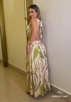 VESTIDO FEMININO MAX MIDI bege c/ verde PERFECT WAY