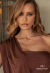 VESTIDO FEMININO CURTO ASSIMETRTICO UM OMBRO SO  MARROM PERFECT WAY