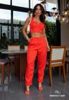CONJUNTO CROPPED + CALÇA ALFAIATARIA  laranja. PERFECT WAY
