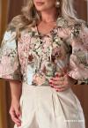 BLUSA FEMININA DECOTE V VERDE COM ROSA PERFECT WAY