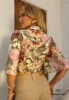 BLUSA FEMININA DECOTE V VERDE COM ROSA PERFECT WAY