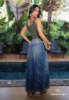 SAIA MAXI MIDI FEMININA COM BOLSOS E FENDA JEANS ESTONADO PERFECT WAY