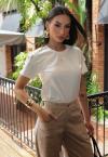 T-SHIRT COM MARTINGALE FIVELA FEMININA MARFIM PERFECT WAY
